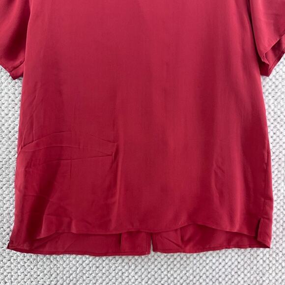VTG Talbots Top Women 12 Red Pure Silk Button Front Short Sleeve Collared Career - Picture 8 of 11